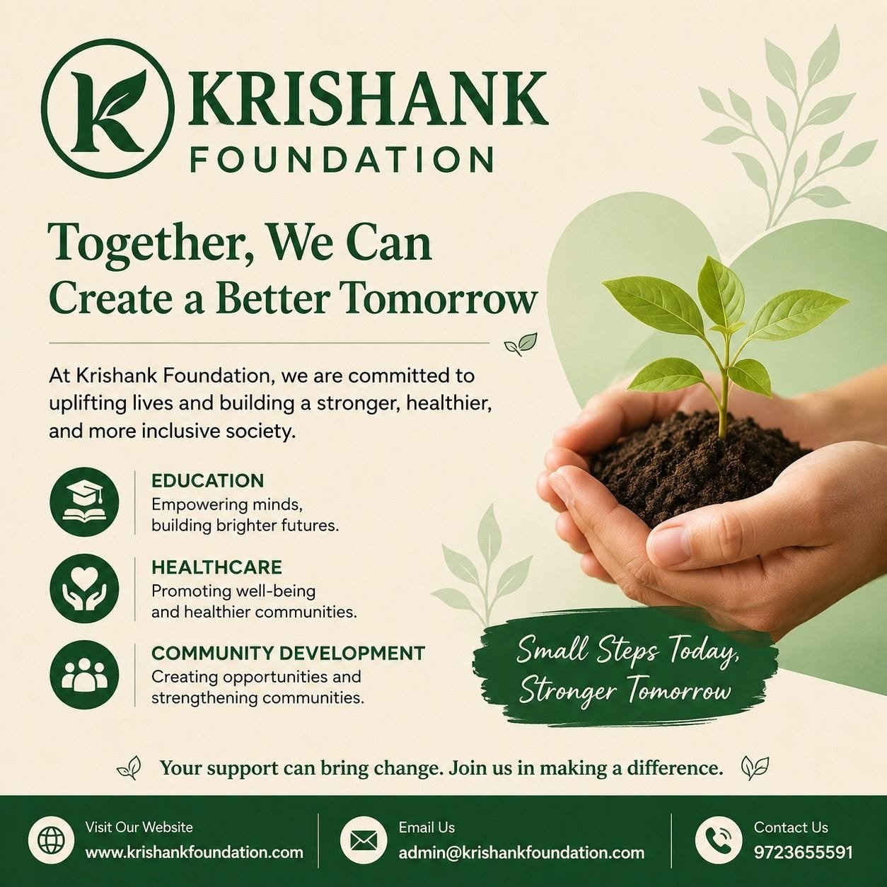Together We Can Create a Better Tomorrow — Krishank Foundation campaign poster