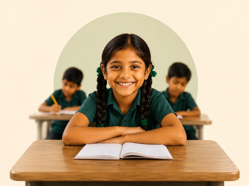 Invest in Education campaign poster showing a schoolgirl studying