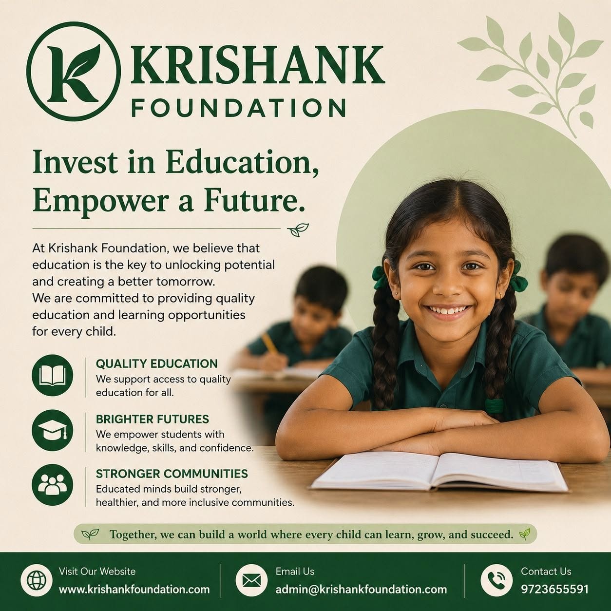 Invest in Education campaign poster showing a schoolgirl studying
